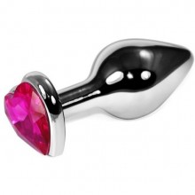 Серебристая анальная пробка с розовым кристаллом-сердцем, общая длина 9 см, Vandersex 170-SP, цвет Розовый, длина 9 см.