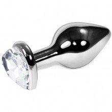 Серебристая анальная пробка с прозрачным кристаллом-сердцем - 9 см., бренд Vandersex, цвет Прозрачный, длина 9 см.