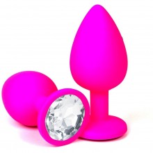 Розовая силиконовая пробка с прозрачным кристаллом - 6,8 см., Vandersex 122-1PW, цвет Прозрачный, длина 6.8 см.