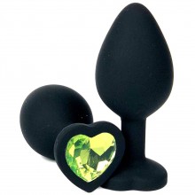 Черная силиконовая пробка с лаймовым кристаллом-сердцем - 8 см., Vandersex 122-HBGLS, цвет Зеленый, длина 8 см.