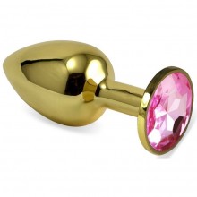 Классическая анальная пробка из металла с нежно-розовым кристаллом, длина 5.5 см, диаметр 2.5 см, Vandersex 169-GPS, цвет Розовый, длина 5.5 см.