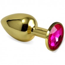 Золотистая анальная пробка с розовым кристаллом, длина 6.5 см, диаметр 3 см, Vandersex 169-GP1M, цвет Розовый, длина 6.5 см.