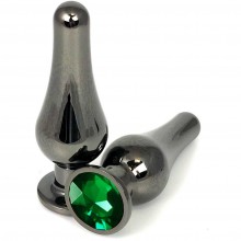 Черная удлиненная анальная пробка с зеленым кристаллом, длина 10 см.