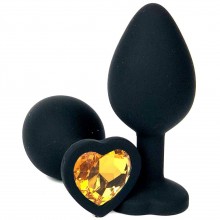 Анальная силиконовая пробка с оранжевым кристаллом-сердцем, длина 8 см, диаметр 2.5 см, Vandersex 122-HBOS, длина 8 см.