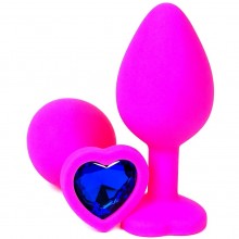 Розовая силиконовая пробка с синим кристаллом-сердцем, рабочая длина 7.5 см, Vandersex 122-HPBLM, цвет Розовый, длина 8.5 см.