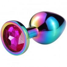 Разноцветная гладкая анальная пробка с розовым кристаллом, общая длина 6.8 см, Vandersex 169-S-PNK-HAM, из материала Металл, цвет Розовый, длина 6.8 см.