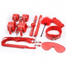 Набор красных БДСМ-аксессуаров «Bandage Kits» из 10 предметов, Vandersex VS-BK10-RED, из материала Искусственная кожа, со скидкой