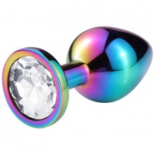 Разноцветная гладкая анальная пробка с прозрачным кристаллом, общая длина 6.8 см, Vandersex 169-S-WHT-HAM, цвет Прозрачный, длина 6.8 см.