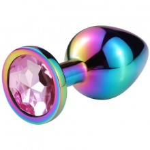 Разноцветная гладкая анальная пробка с нежно-розовым кристаллом, размер М - 7,5 см., Vandersex 169-M-PNK1-HAM, из материала Металл, цвет Розовый, длина 7.5 см.