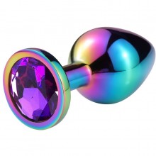 Гладкая анальная пробка из металла с фиолетовым кристаллом, разноцветная, длина 9.5 см, диаметр 4 см, Vandersex 169-L-VIO-HAM, длина 9.5 см.