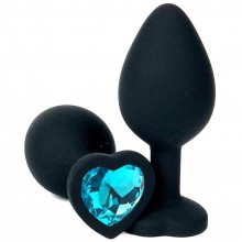 Черная силиконовая пробка с голубым кристаллом-сердцем - 8,5 см., Vandersex 122-HBBM1, цвет Голубой