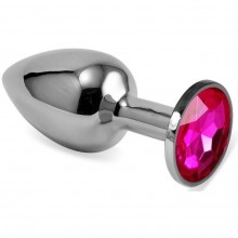 Серебристая гладкая анальная пробка с розовым кристаллом, общая длина 7.5 см, Vandersex 169-MP1, цвет Розовый, длина 7.5 см.