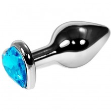 Серебристый анальный страз с голубым кристаллом-сердечком, общая длина 9 см, Vandersex 170-MB1, цвет Голубой, длина 9 см.