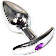 Анальная пробка для ношения серебристого цвета с фиолетовым кристаллом, общая длина 6 см, Vandersex 400-FXS, цвет Фиолетовый, длина 6 см.