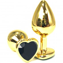 Золотистая анальная пробка с черным кристаллом-сердцем, общая длина 7 см, Vandersex 170-GMBL, длина 7 см.
