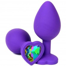 Фиолетовая силиконовая анальная пробка с разноцветным кристаллом-сердечком, длина 8 см., диаметр: 2.7 см., Vandersex 122-HFHS, длина 8 см., со скидкой