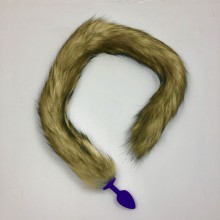 Фиолетовая анальная пробка с длинным лисьим хвостом, длина 5 см.