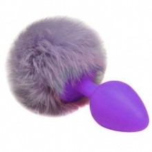 Фиолетовая анальная пробка с сиреневым пушистым хвостиком, Vandersex 127-M-PUR-LIL, из материала Силикон, цвет Сиреневый, длина 7 см.