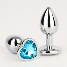 Серебристая анальная пробка с голубым кристаллом в форме сердца 7 см. цвет серебристый, Сима-Ленд 5215674, длина 7 см.