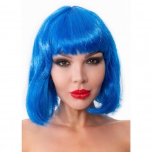Синий парик каре с челкой, длина 27 см.