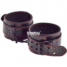 Черные наножники с красной строчкой для любовных игр «Pleasure ankle cuffs», LoveToy LV1654, длина 25 см.