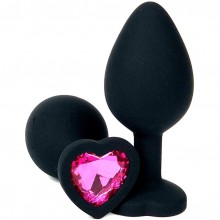 Черная силиконовая пробка с розовым кристаллом-сердцем, общая длина 8.5 см, Vandersex 122-HBPM, длина 8.5 см.