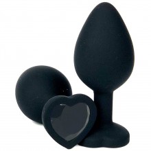 Черная силиконовая пробка с черным кристаллом-сердцем, общая длина 8 см, Vandersex 122-HBBS, цвет Черный, длина 8 см.