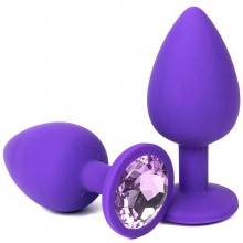 Фиолетовая силиконовая пробка с сиреневым кристаллом, длина 8 см, диаметр 3.5 см, Vandersex 122-2FLIL, цвет Сиреневый, длина 8 см.