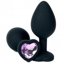 Черная силиконовая пробка с сиреневым кристаллом-сердечком, общая длина 9.5 см, Vandersex 122-HBLILL, цвет Сиреневый, длина 9.5 см.