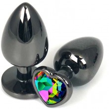 Черная анальная втулка из металла «Vander» с разноцветным кристаллом-сердечком, длина 9 см, Vandersex 400-HVHL, длина 9 см., со скидкой