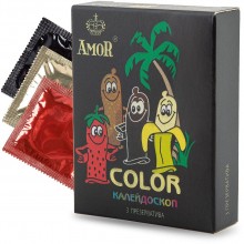 Цветные ароматизированные презервативы «AMOR Color Яркая линия» 3 шт., длина 18 см.