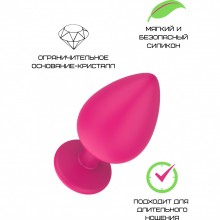 Анальная пробка из силикона с прозрачным кристаллом, цвет розовый, размер S, 3310-01, длина 5.8 см.