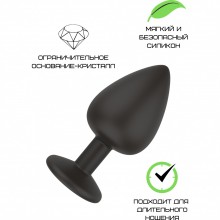 Анальная пробка из силикона с прозрачным кристаллом, цвет черный, размер S, 3307-01, длина 5.8 см.