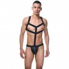 Пикантное мужское боди с эластичными перемычками, черное, размер L/XL, La Blinque LBLNQ-15390-LXL