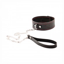 Двухслойный ошейник из натуральной кожи с красной строчкой, Crazy handmade сн-2107, из материала кожа, длина 38 см.