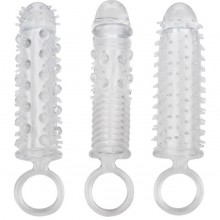 Набор из трех прозрачных насадок на пенис «3 Piece Textured Extension Set», California Exotic Novelties SE-1625-60-2, бренд CalExotics, длина 14 см.