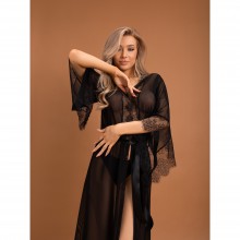 Роскошный черный пеньюар с отделкой кружевом «Muse», Le Frivole Costumes 06791 S/M, со скидкой