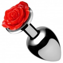 Маленькая анальная пробка «Red Rose» с розочкой в основании, длина 8 см.
