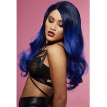 Сине-черный длинный парик «После полуночи» с боковым пробором, Fever 06312, цвет синий, One Size (Р 42-48)