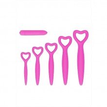 Набор вагинальных расширителей с вибропулей «Silicone Vaginal Dilator Set», Shots Media OU485PNK, из материала Силикон