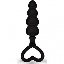 Черная рельефная анальная пробка с ручкой-сердечком, Brazzers BRQF041, цвет черный, длина 8.5 см.