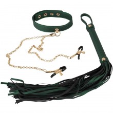 Зеленый комплект Fetish Set: ошейник, цепи с зажимами, плеть «Bad Kitty », Orion 24929114001, из материала Полиуретан