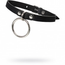 Кожаный черный чокер с круглым кольцом «Pecado BDSM»