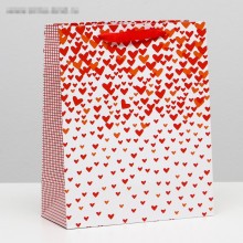 Ламинированный пакет с сердечками, Сима-Ленд 4674668, из материала Бумага, длина 32 см.