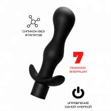 Черная силиконовая анальная пробка анатомической формы с вибрацией, минимальный диаметр 1.9 см, 7 режимов, Свободный Ассортимент 3311-01, длина 11 см.