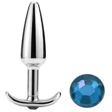 Металлическая анальная пробка-конус для ношения с голубым кристаллом - 9 см