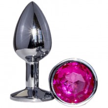 Металлическая анальная втулка «OYO» с ярко-розовым кристаллом - 7, длина 7.2 см.
