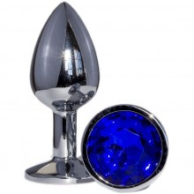 Металлическая анальная втулка «OYO» с синим кристаллом - 7.2 см, длина 7.2 см.