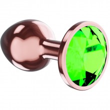 Анальная пробка с зеленым кристаллом «Diamond Emerald Shine», размер S, цвет розовое золото, Lola Toys 4027-01lola, бренд Lola Games, длина 7.2 см.