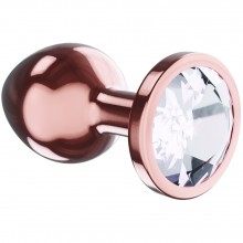 Анальная пробка с прозорачным стразом «Diamond Moonstone Shine», размер S, цвет розовое золото, Lola Toys 4021-01lola, длина 7.2 см.